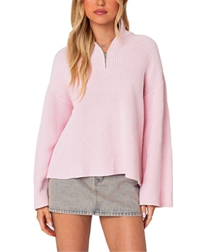 Shop Edikted Amour High Neck Oversized Zip Sweater In Pink