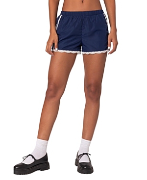 Shop Edikted Kallie Lacey Track Shorts In Navy
