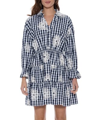 Gracia - Floral Embroidered Check Mini Dress