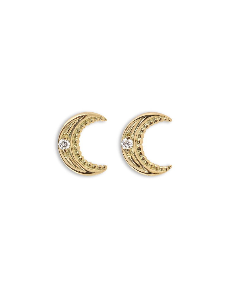Gigi Clozeau 18k Yellow Gold Pirate Diamond Moon Stud Earrings In Gold