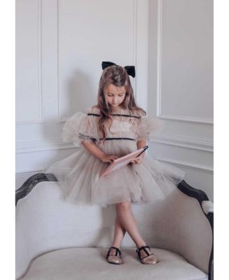 Girls' Coco Caramel Tulle Dress with Sheer Puff Tulle Sleeves - Baby, Little Kid, Big Kid
