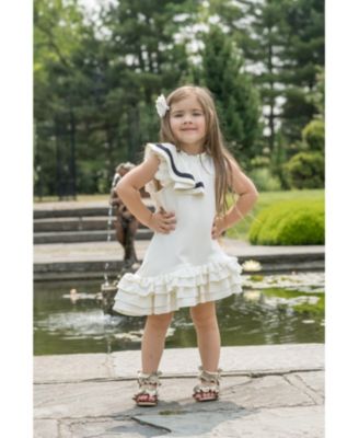Girls' Alex White Ruffle Dress with Black Contrast Line - Baby, Little Kid, Big Kid