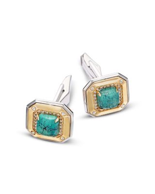 Men&#39;s Turquoise &amp; Diamond Cufflinks in 14K Yellow &amp; White Gold