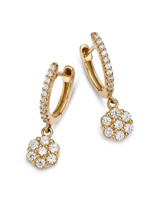 Bloomingdale's Fine Collection - Diamond Flower Cluster Dangle Hoop Earrings in 14K Yellow Gold, 0.35 tcw