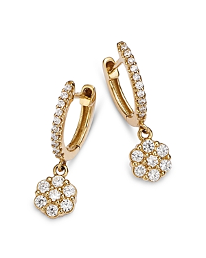 Diamond Flower Cluster Dangle Hoop Earrings in 14K Yellow Gold, 0.35 ct. t.w.