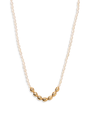 Pave & Cultured Freshwater Pearl Polished Pebble Beaded Collar Necklace in 18K Gold Plated, 15-18