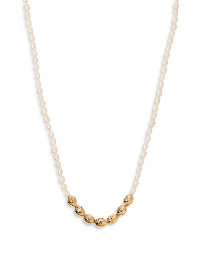 Ettika Pavé & Cultured Freshwater Pearl Polished Pebble Beaded Collar ...