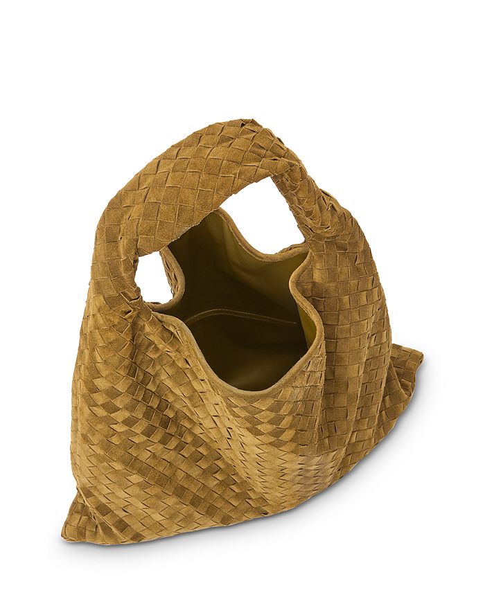 Shop Bottega Veneta Large Hop Intrecciato Leather Shoulder Bag In Khaki/brass