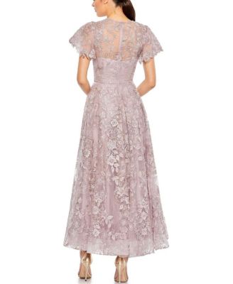 Embroidered High Neck Cap Sleeve A Line Gown