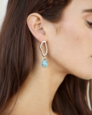 Turquoise Charm Sculptural Circle Drop Earrings in 18K Gold Plated