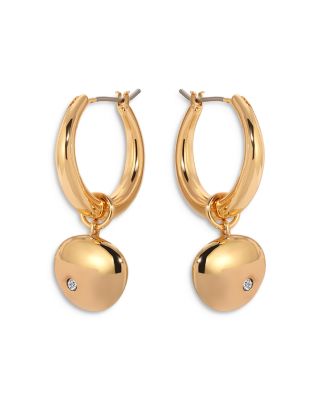 Pav&eacute; Polished Pebble Charm Huggie Hoop Earrings