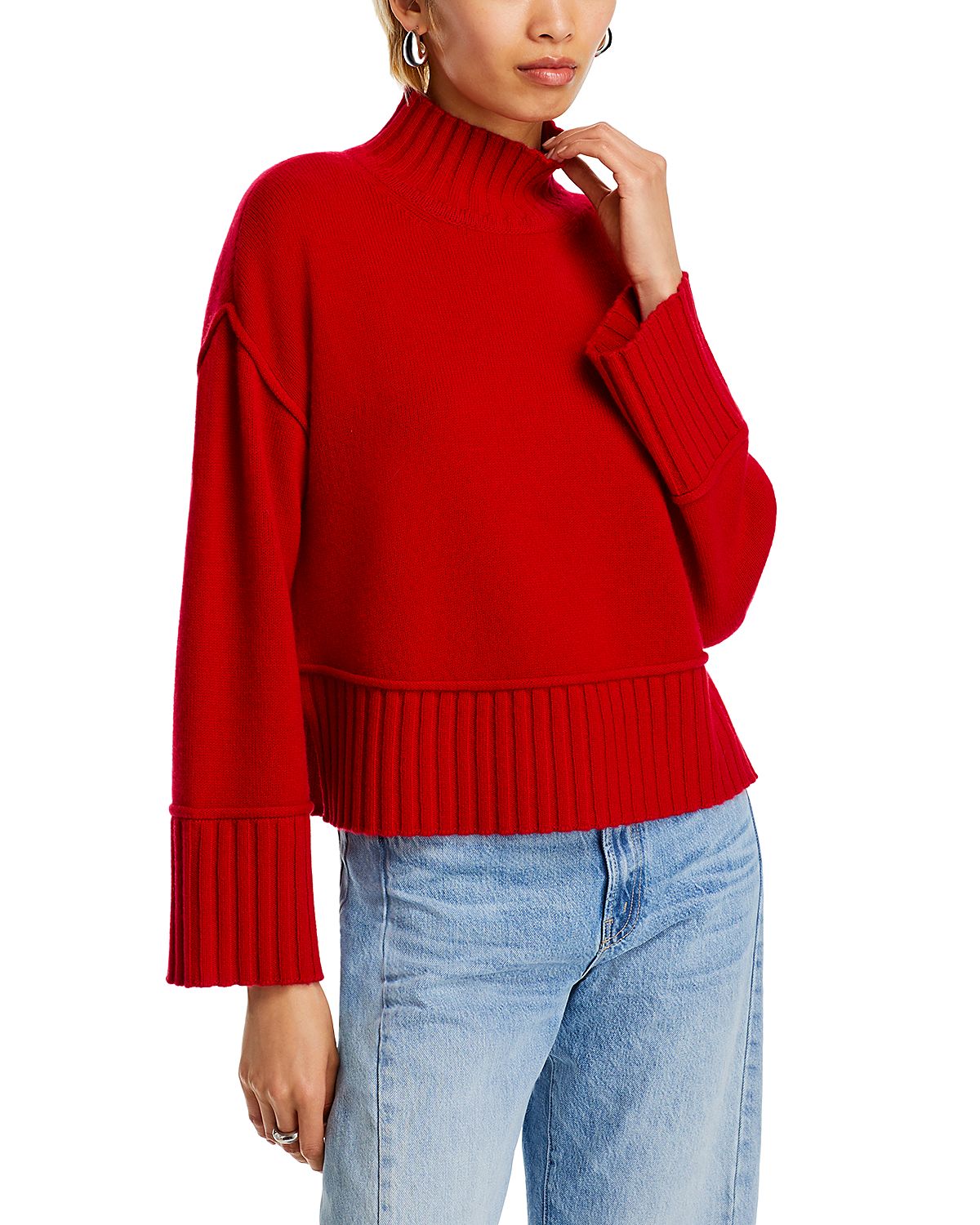 Aqua 100% Cashmere Boxy Mock Neck Cashmere Sweater - Exclusive