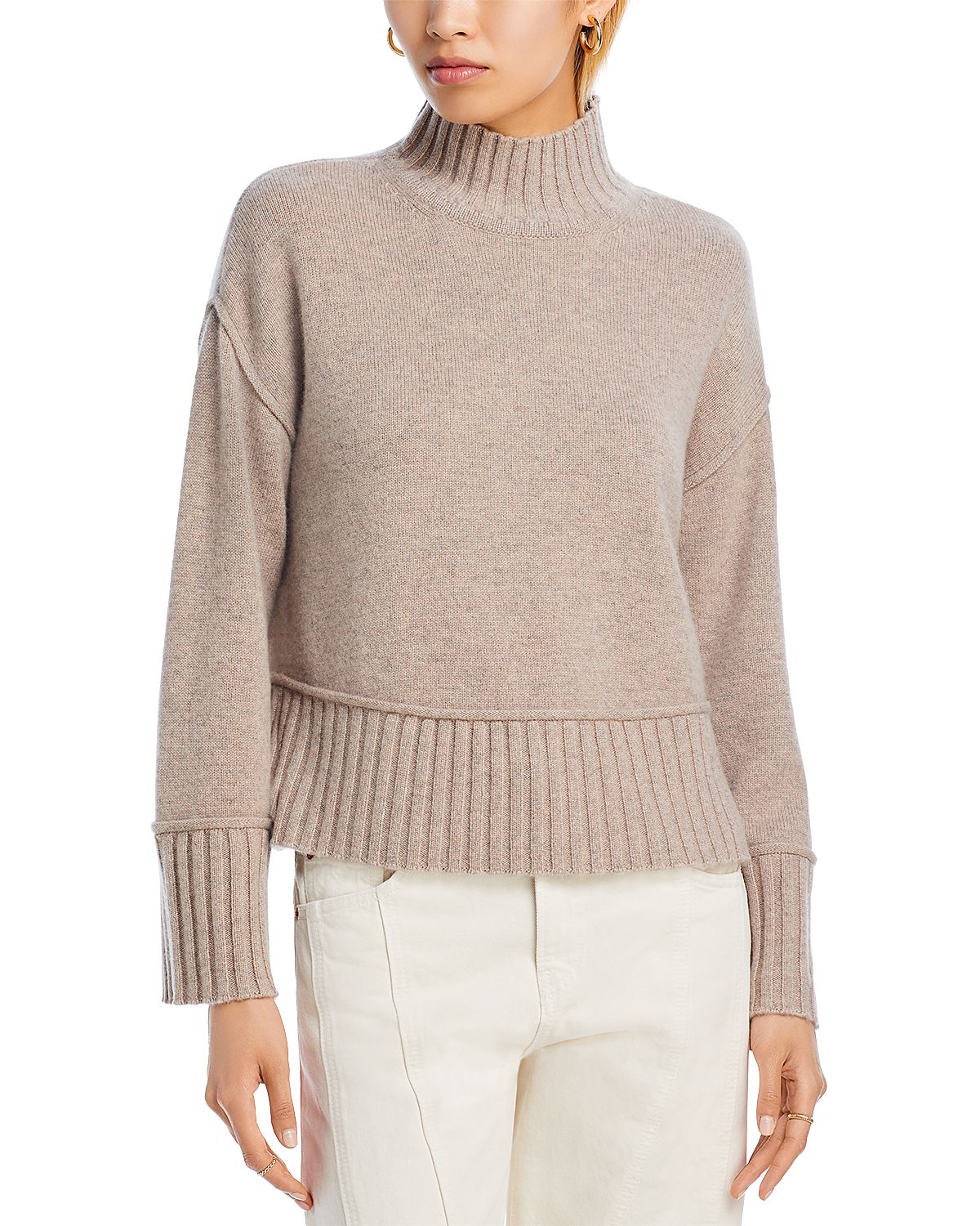Aqua 100% Cashmere Boxy Mock Neck Cashmere Sweater - Exclusive