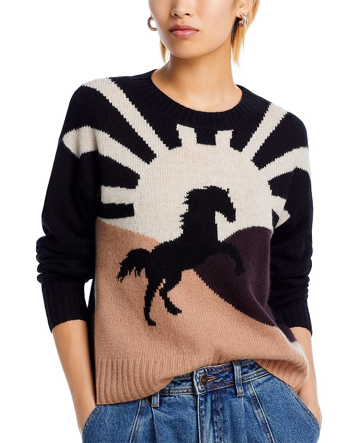 AQUA Horse Intarsia Crewneck Cashmere Sweater - Exclusive | Bloomingdale's