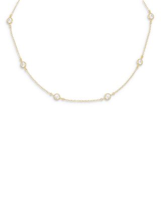 By Adina Eden - Diamond By The Yard Cubic Zirconia Choker Necklace in 14K Gold Plated Sterling Silver, 12"-15"