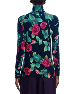 Rose Print Turtleneck Cashmere Sweater - Exclusive