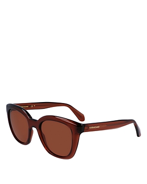 Shop Ferragamo Classic Logo Tea-cup Sunglasses, 52mm In Brown/brown Solid