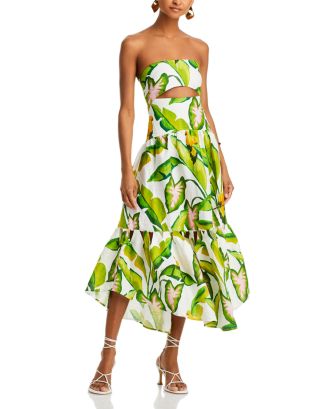 FARM Rio Summer Foliage Strapless Dress