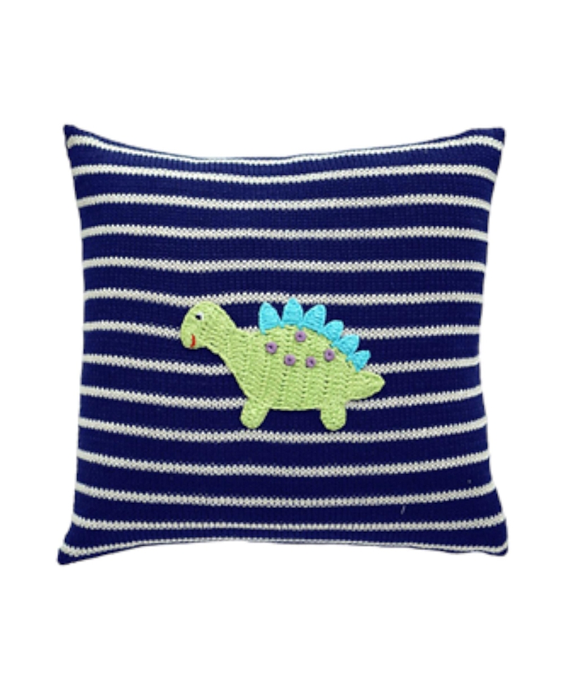 Melange Collection Knit Cotton 10 Dinosaur Pillow, Navy In Navy
