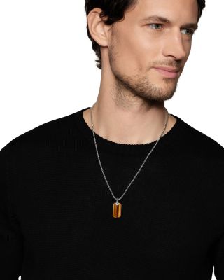 Men's Chevron Tag in Sterling Silver with Tiger's Eye, 27mm