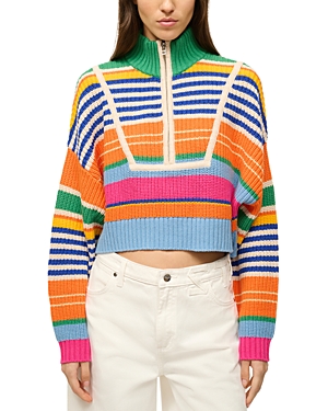 Shop Staud Cropped Hampton Sweater In Multi Bayadere Stripe