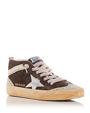 Golden Goose Mid Star Brogue Distressed Suede Sneakers In Mustang/ice