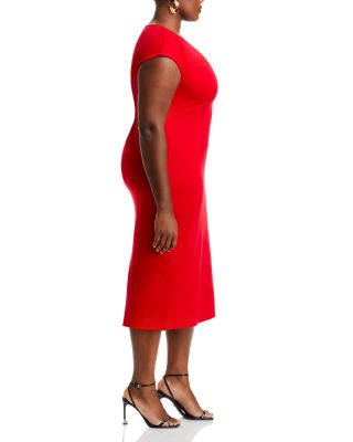 V Neck Ponte Short Sleeved Midi Dress - Exclusive