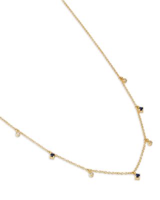 14K Yellow Gold Dangling Station Blue Sapphire & Diamond Necklace, 14"