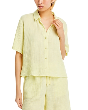 Eileen Fisher Womens Classic Collar Short Sleeve Button-down Top In Citrus