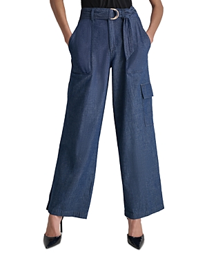 Shop Dkny Belted Denim Cargo Pants In Lagoon Was