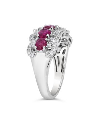 Ruby & Diamond Triple Row Ring in 14K White Gold