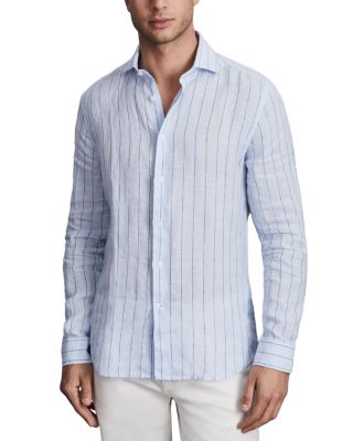 REISS - Ruban Linen Stripe Regular Fit Button Down Shirt