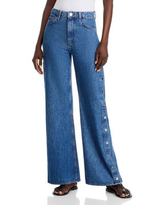 Derek Lam 10 Crosby - Nolan High Rise Side Snap Wide Leg Jeans in Canal