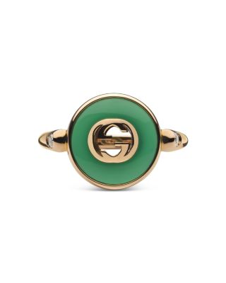 18K Rose Gold Interlocking Green Agate & Diamond Ring