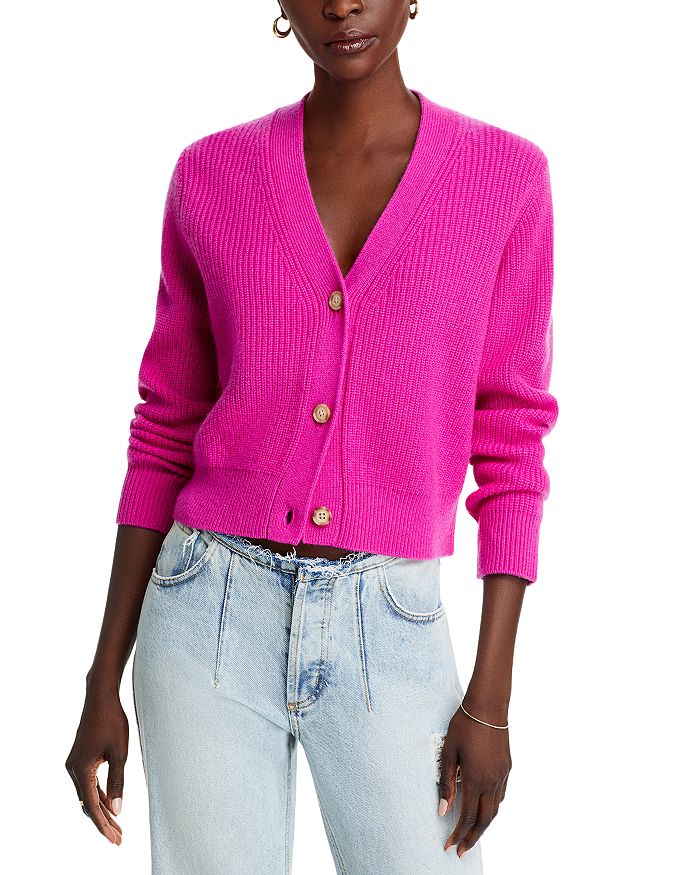 Aqua Cashmere V Neck Novelty Stitch Cardigan Exclusive Pink