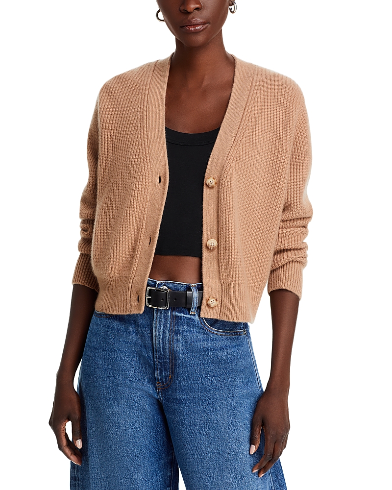 AQUA CASHMERE V-NECK NOVELTY STITCH CARDIGAN - EXCLUSIVE