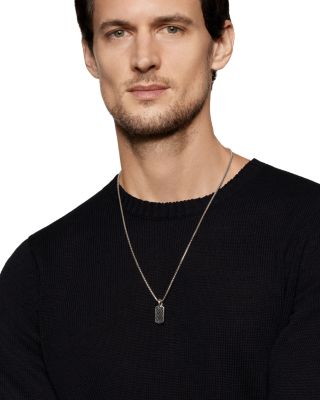 Men's Chevron Tag in Sterling Silver with Black Diamonds, 21mm