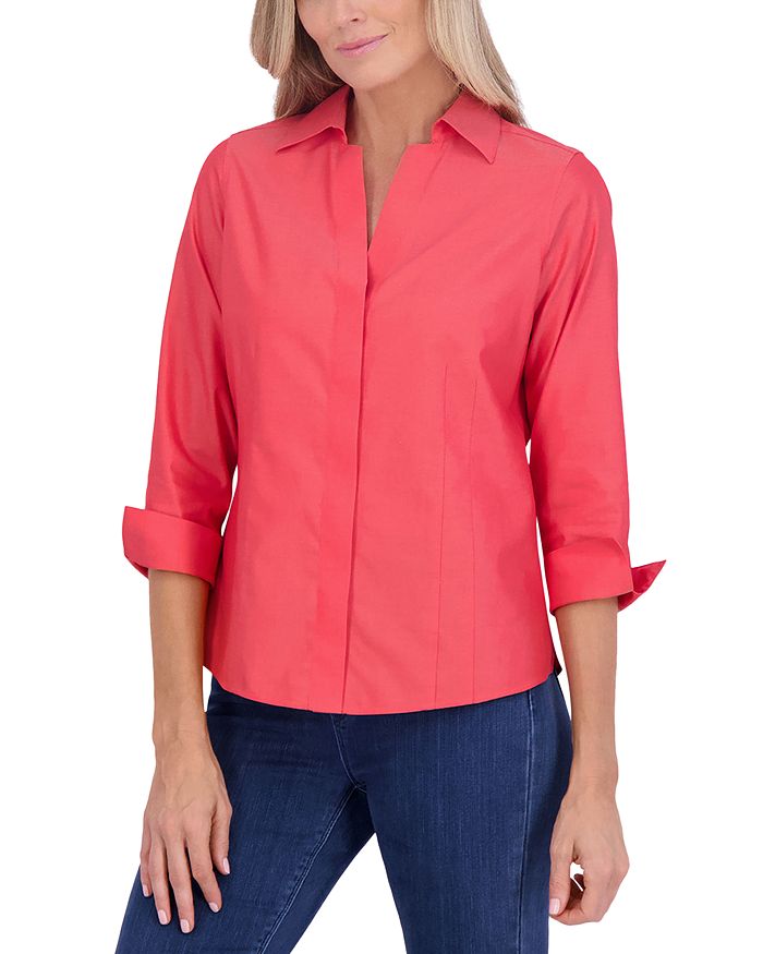 Shop Foxcroft Taylor Non-iron Button-down Top In Simply Red