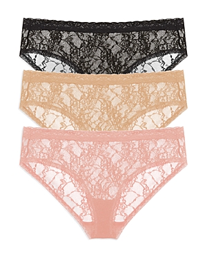 Natori 3-pack Lace Girl Briefs In Black/cafe/rose