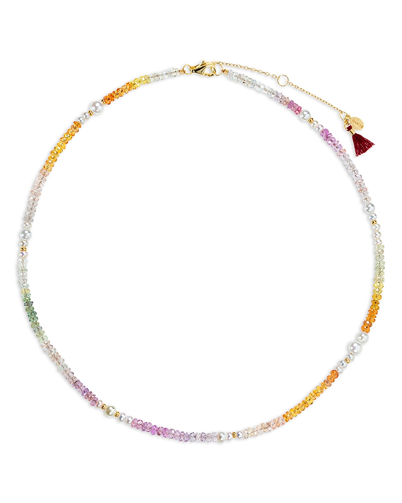 Shashi Ella Multicolor Sapphire & Cultured Freshwater Pearl Beaded Collar Necklace In 14k Gold Filled, 14.5 In Multi