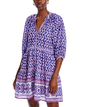 Bell Clara Block Printed Mini Swing Dress In Navy