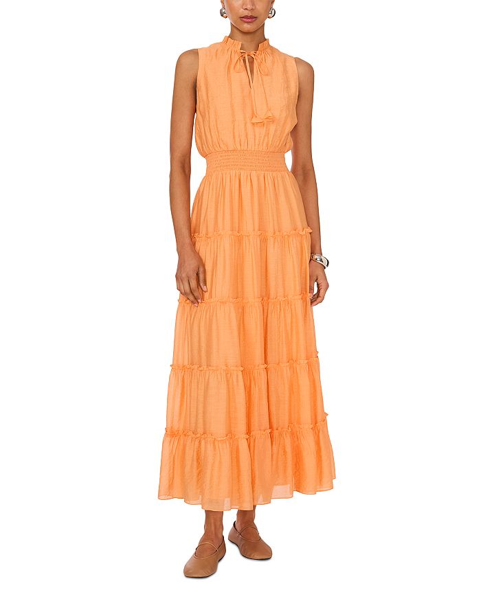 1 state tie neck long sleeve tiered maxi dress