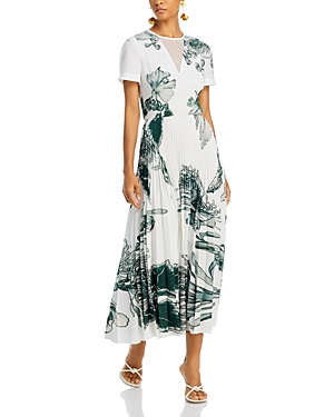 Jason Wu Collection Pincushion Floral Pleated Dress In White