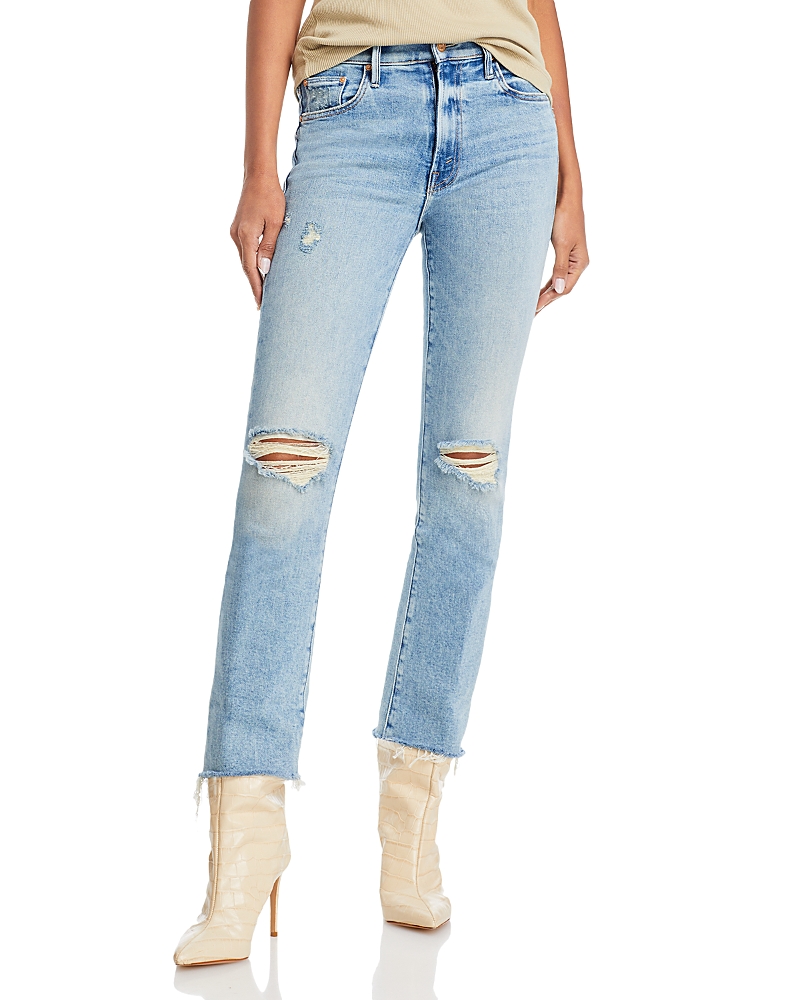 Mother The Insider Flood Fray Peak-a-boo Jeans In Peak A Boo
