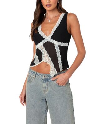 Chiffon & Lace Sheer Asymmetric Top