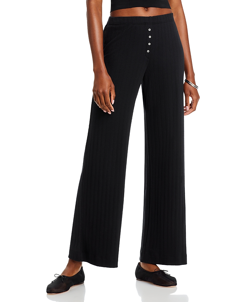 Leset Boxer Pointelle-knit Cotton Wide-leg Pants In Black