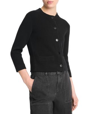 Wool Cashmere Shrunken Snap Front Cardigan