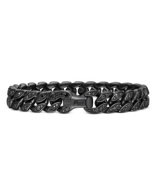 Men's Curb Chain Bracelet in Black Titanium with Black Diamonds, 11.5mm
