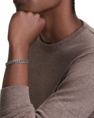 Men's Curb Chain Bracelet in Sterling Silver with Black Diamonds, 8mm