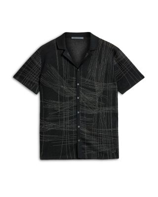 Simon Metallic Cross Hatch Jacquard Button Down Camp Shirt